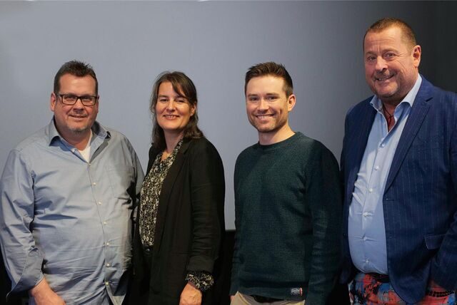 Freuen sich auf das 33. Kinofest in diesem Herbst:  (v.l.) Lutz Nennmann, Veranstalter und Cineworld-Chef, Sonja Hofmann, künstlerische Leiterin, Max Biela, operative Leitung, und Meinolf Thies, Cineworld-Chef und Veranstalter.