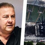Rechts im Bild: Die Zuschauer warten im Olympiastadion München auf den Konzertbeginn. Links im Bild: Michael Wolff.