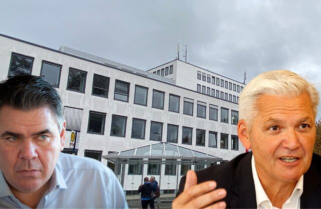 Landrat Mario Löhr (l.) zeigte seinen Unmut über Vorwürfe von CDU-Kreistagsmitglied Hubert Hüppe gegen die Inklusionspolitik im Kreishaus Unna.