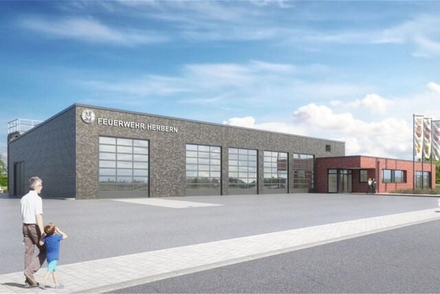 Ansicht des neuen Feuerwehr-Gerätehaus Herbern an der Lindenstraße, wie sie Ende des Jahres 2022 der Politik vorgestellt wurde.