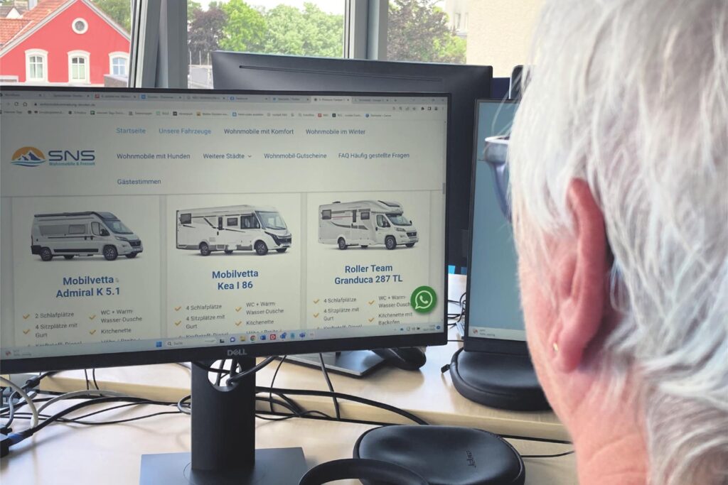 Blick auf die Homepage der SNS-Wohnmobile Blick auf die Homepage der SNS-Wohnmobile