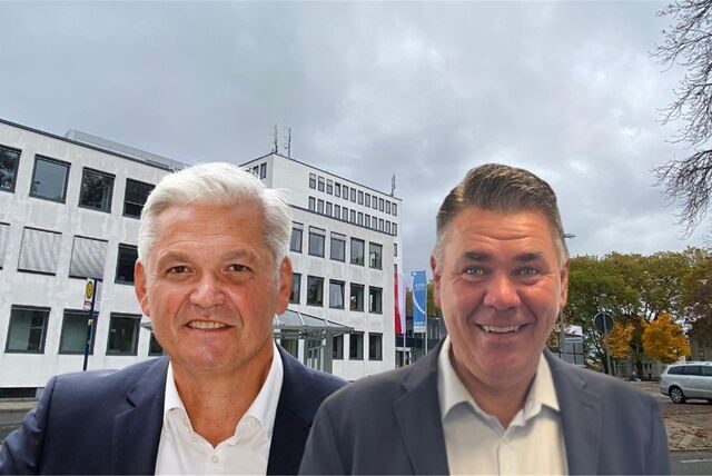 Ein offenbar versöhnliches Gespräch führten Landrat Mario Löhr (r.) und CDU-Kreistagsmitglied Hubert Hüppe am Mittwoch, 12. Juli, im Kreishaus in Unna.
