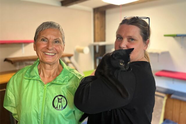 Gudrun Heinisch vom Katzenschutz in der Pflegestelle von Karin Tewes. Auf dem Arm, die kleine Paula.