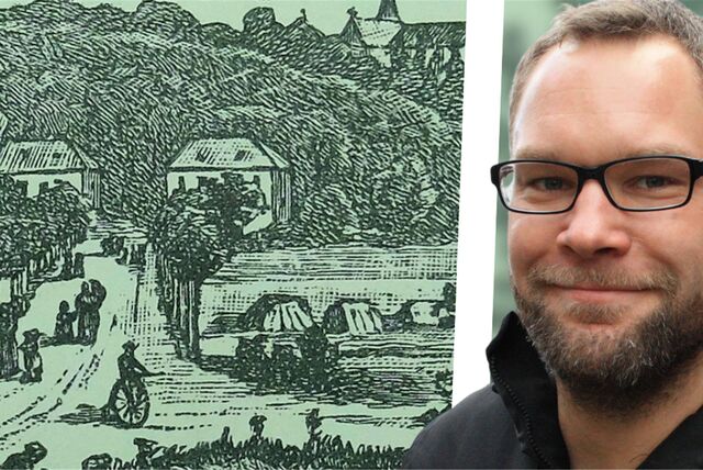 Die mehr als 125 Jahre alte Postkarte zeigt Cappenberg: die Allee zum Schlossgarten mit den beiden Torhäusern. Etwas klein Und daher entsprechend vergrößert: das Hochrad,, eine der ältesten Abbildungen eines Fahrrads in der Region. David Ruschenbaum erklärt, warum Cappenberg trotz dieser großen Tradition gerade im Fahrrad-Abseits liegt.