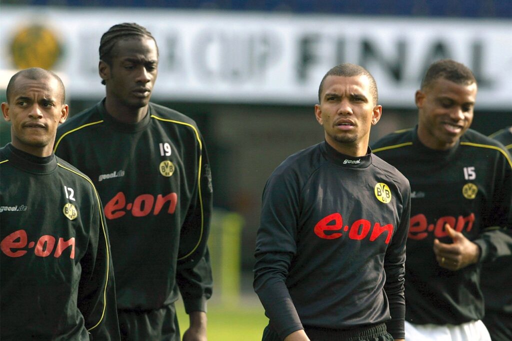 Otto Addo (2.v.l.) spielte beim BVB mit Ewerthon (l.), Marcio Amoroso (M.) und Sunday Oliseh zusammen. Otto Addo (2.v.l.) spielte beim BVB mit Ewerthon (l.), Marcio Amoroso (M.) und Sunday Oliseh zusammen.