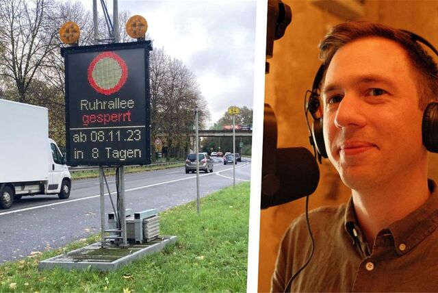 links: ein Schild an der B 54 weist auf die Sperrung hin / rechts: Bastian Pietsch