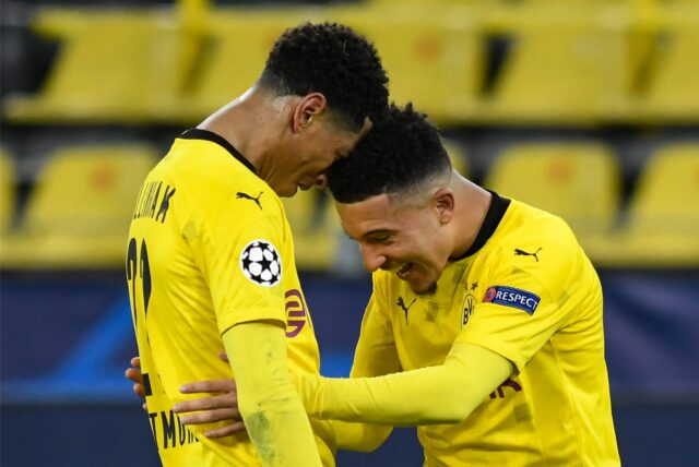 Jude Bellingham (l.) und Jadon Sancho im November letzten Jahres. Während Bellingham aktuell im Höhenflug ist, befindet sich Sancho bei Manchester United auf dem Tiefpunkt seiner Laufbahn.