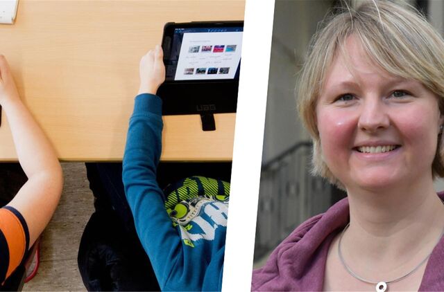 Montage: Sonja Börger und Schüler mit einem ipad.