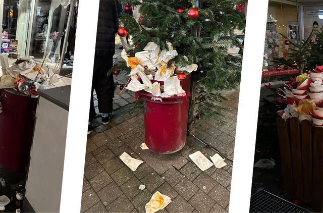 Eine Montage zeigt drei Mülleimer