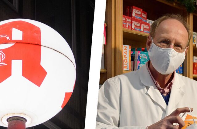 Ein Apothekenzeichen und Apotheker Dagobert Ullrich.