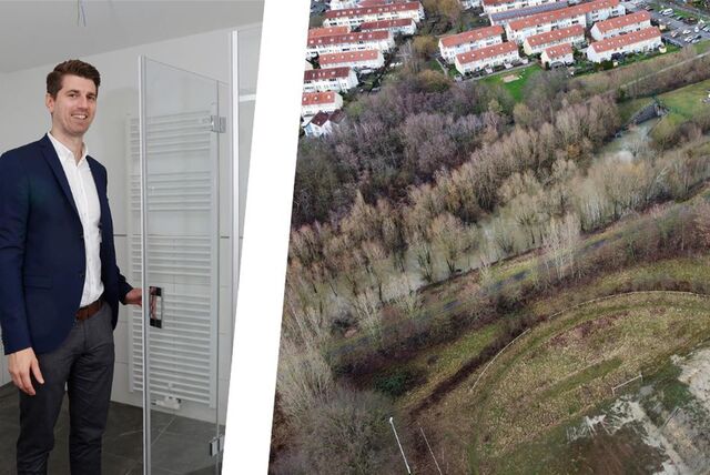 Jan Hische, Geschäftsführer der WBG Lünen, in einem neuen Bad des Mehrfamilienhauses in der Klimaschutzsiedlung. Die Wohnungsbaugenossenschaft errichtete in dem Wohngebiet zwei Mehrfamilienhäuser.