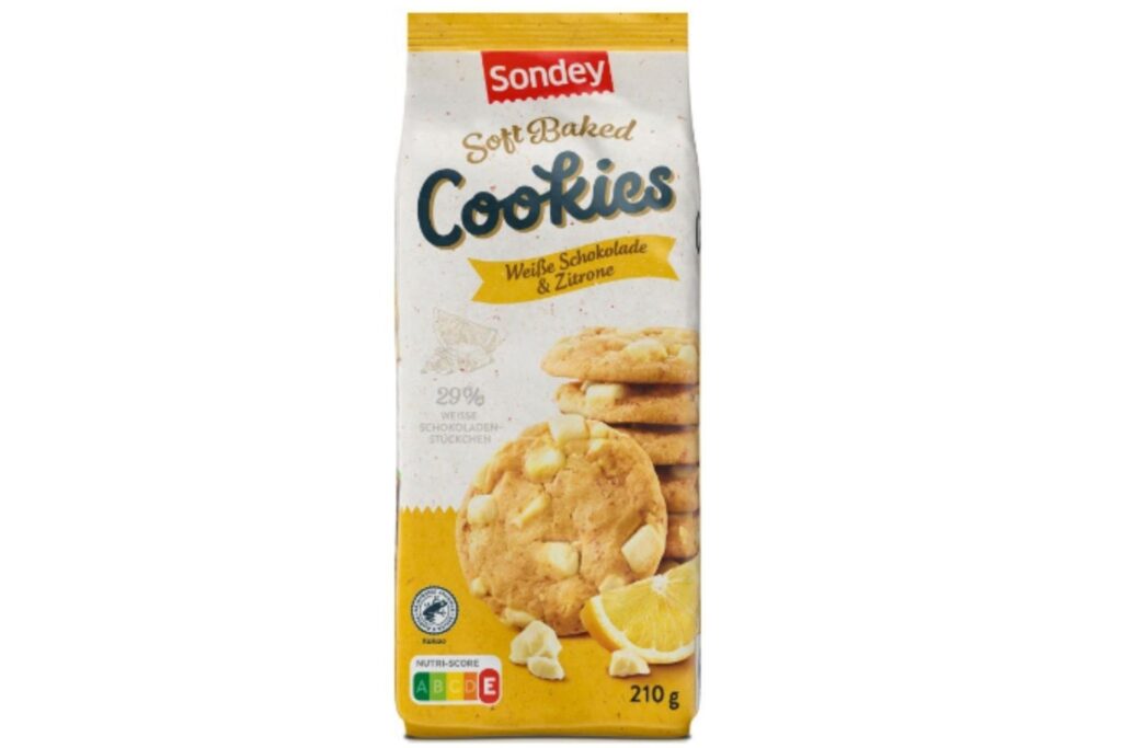 Eine Packung „Sondey Soft Baked Cookies Weiße Schokolade & Zitrone, 210g“, die bei Lidl verkauft werden und von einem aktuellen Rückruf betroffen sind. Eine Packung „Sondey Soft Baked Cookies Weiße Schokolade & Zitrone, 210g“, die bei Lidl verkauft werden und von einem aktuellen Rückruf betroffen sind.