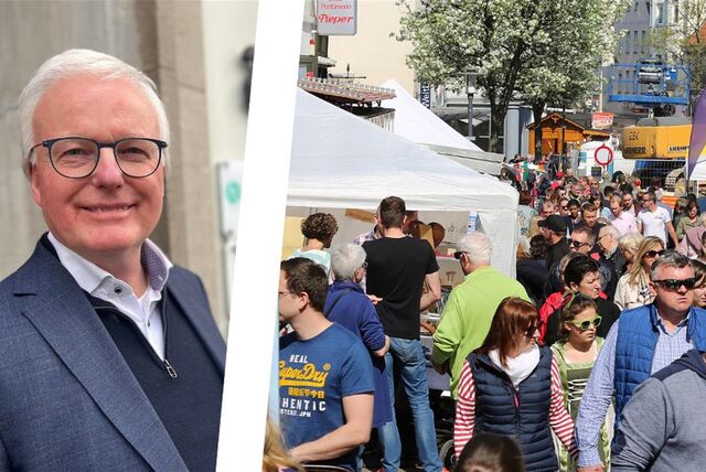 Die Bildmontage zeigt (links) Thomas Schäfer vom Handelverband NRW und (rechts) eine volle Fußgängerzone in Unna.