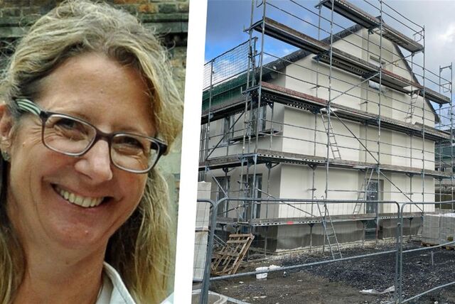 Montage: Petra Göbel und eine Neubauwohnung in Werne.