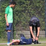 PSV Bork Spieler liegt verletzt am Boden.