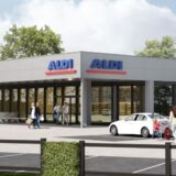 Diese Entwurfsansicht zeigt, dass der geplante Neubau von Aldi am Bruayplatz in Fröndenberg deutlich näher an den Überwurf heranrücken soll.