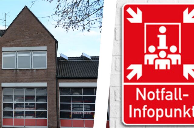 Unter anderem am Feuerwehrhaus in Selm findet sich jetzt ein großes rotes Notfallinfo-Schild.