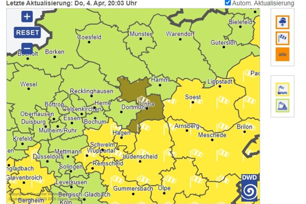 Der Deutsche Wetterdienst warnt vor Wind- und Sturmböen im Kreis Unna am Freitag, 5. April 2024. Der Deutsche Wetterdienst warnt vor Wind- und Sturmböen im Kreis Unna am Freitag, 5. April 2024.