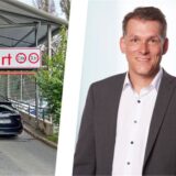 Links im Bild das Parkhaus Rathaus-Center in Bergkamen, rechts im Bild Autofahrer Thomas Schauerte