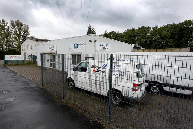 Firmengelände der insolventen Firma Müller und Stock an der Industriestraße in Rünthe.