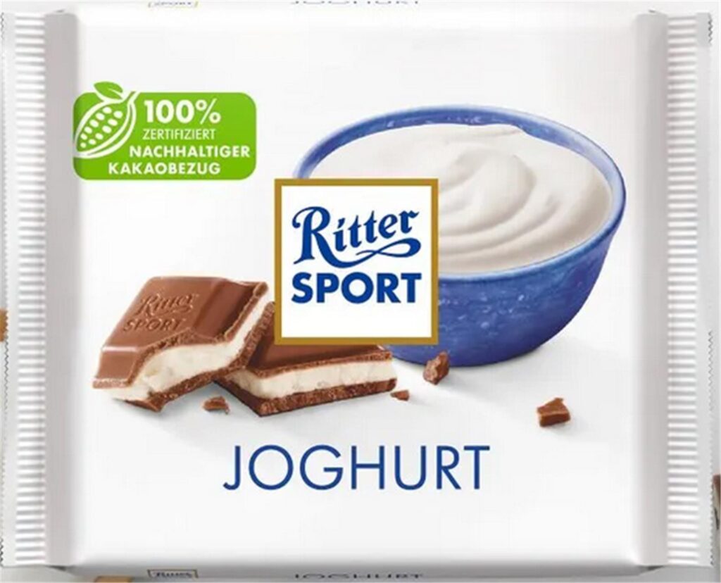 Eine Packung der Joghurt-Schokolade von Ritter Sport, für die es eine Rückrufaktion gibt. Eine Packung der Joghurt-Schokolade von Ritter Sport, für die es eine Rückrufaktion gibt.