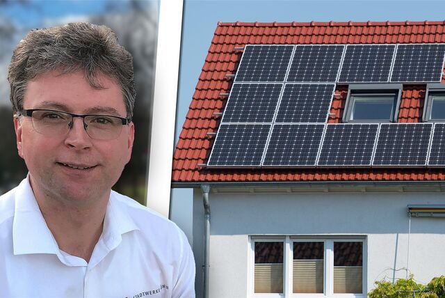 Montage: Werner van den Berg und ein Hausdach mit Photovoltaik-Modulen.