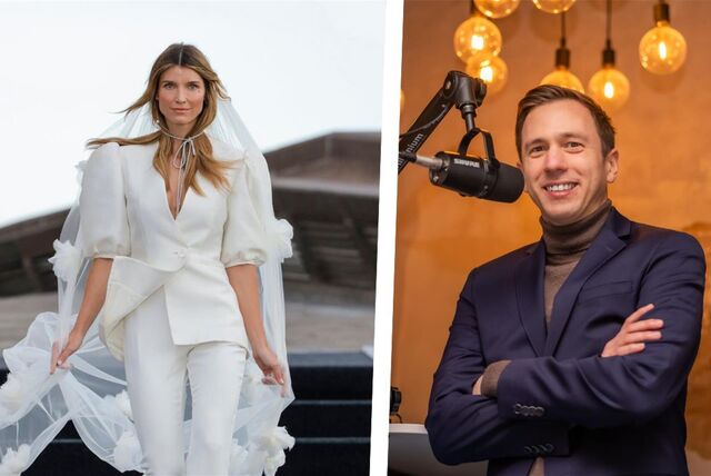links: Stella in einem weißen Designer-Outfit bei Germany’s Next Topmodel / rechts: Bastian Pietsch