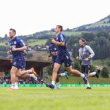 12.07.2023, Fussball, Saison 2022/2023, Trainingslager des FC Schalke 04 in Mittersill, v. l. Tobias Mohr (FC Schalke 04), Ron Schallenberg (FC Schalke 04) Foto: Tim Rehbein/RHR-FOTO