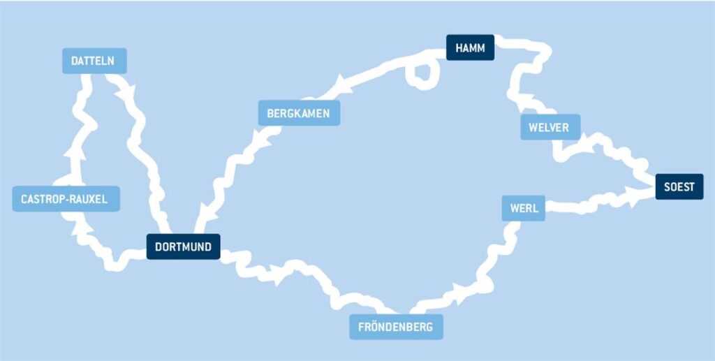 Grafik mit dem Streckenverlauf der NRW-Radtour 2024