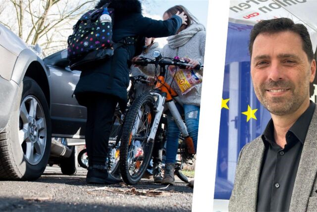 Eine Bildermontage von einer Mutter mit zwei Kindern und dem CDU-Fraktionsvorsitzenden aus Kamen, Ralf Eisenhardt.