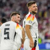 Fußball, UEFA Euro 2024, EM, Deutschland – Schottland, Vorrunde, Gruppe A, Spieltag 1, Fußball Arena München. Deutschlands Spieler Niclas Füllkrug (r) und Pascal Groß jubeln nach Füllkrugs Treffer zum 4:0.