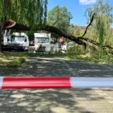 Sturmschaden in Bergkamen: Ein Baum stürzte am 22.06. auf den Parkplatz Treffpunkt / VHS am Hallenbad