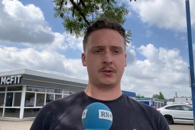 RN-Reporter Tim Hübbertz steht vor dem Fitnessstudio in der Dortmunder Nordstadt, in dem es am Donnerstag eine Schießerei gegeben hatte.