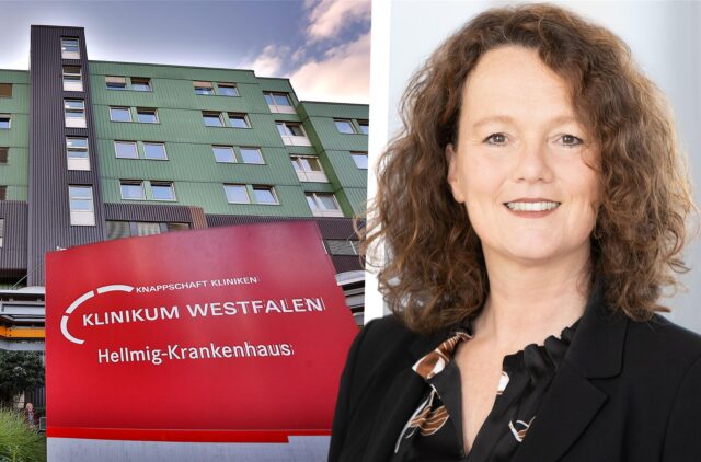 Montage, links Hellmig-Krankenhaus, rechts Pressesprecherin Susanne Janecke.