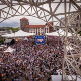Die Fanzone am Friedensplatz in Dortmund während der EM 2024 von oben