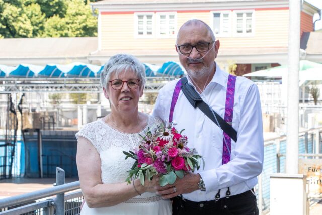 Christiane (geborene Lukoschek) und Uli Stephan haben im Parkbad Süd geheiratet.