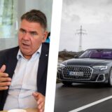 Landrat Mario Löhr (l.) in einer Fotomontage neben einem Audi A8 und NRW-Ministerpräsident Hendrik Wüst.