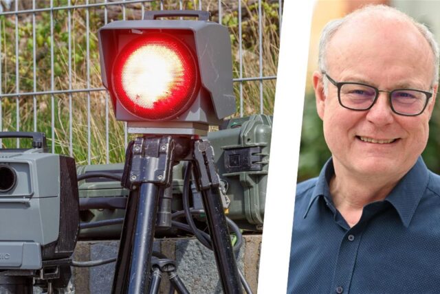 Montage mit einem Blitzer und dem Holzwickeder CDU-Fraktionsvorsitzenden Dieter Buckemüller