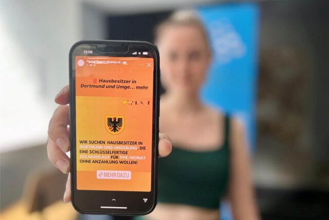 Eine Solarfirma aus Dortmund hat auf Instagram mit dem Dortmunder Stadtwappen geworben, ohne dafür eine Genehmigung zu haben. Den Firmennamen haben wir unkenntlich gemacht.