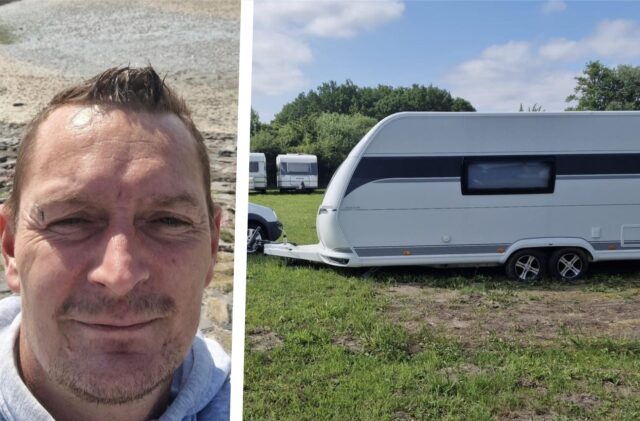 Eine Montage: Links ein Porträt von Dieter Amsel aus Bergkamen, rechts ein Bild von seinem verschwundenen Anhänger.