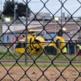 Der Rettungshubschrauber auf dem Firmengelände an der Formerstraße.