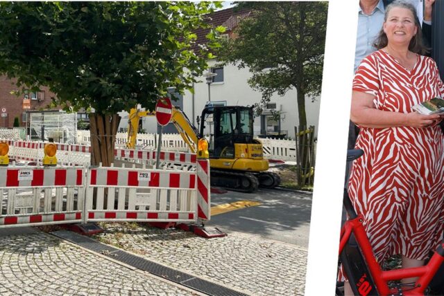 Montage aus Baustelle auf der Ebertstraße in Bergkamen und die zuständige Amtsleiterin Simone Warckentin.