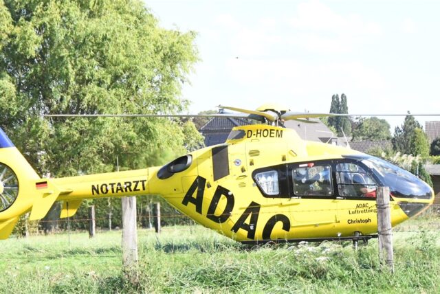 Jeden Tag mehrfach im Einsatz: Der Hubschrauber Christoph 8 startet an der Luftrettungsstation in Lünen.