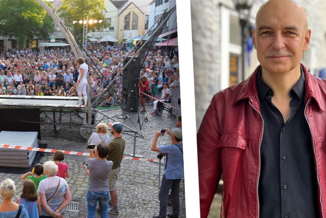 Montage eines Bildes vom Welttheater der Straße und Holger Ehrich, Leiter Kulturbüro und künstlerischer Leiter des Welttheaters der Straße in Schwerte