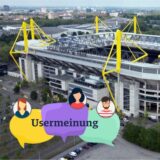 Luftbild des BVB-Stadions und Usermeinung-Grafik