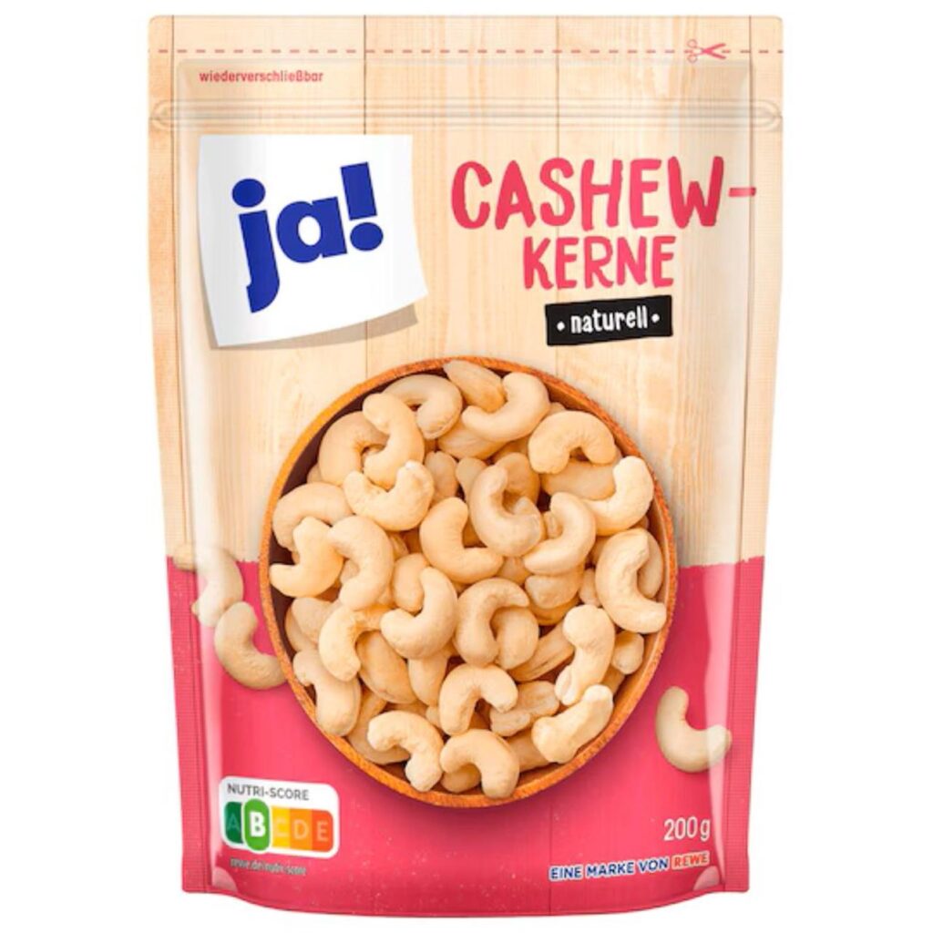 Eine Packung der Cashewkerne von Rewe, für die es eine aktuelle Rückrufaktion gibt.