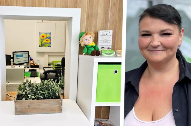 Links neues Tresor-Büro, rechts Sandra Rutkowski (Chefin der Heinzelmännchen)