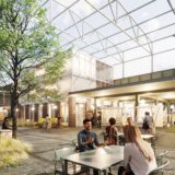 Eine Grafik zeigt: So könnte die neue Hafenwelt an der nördlichen Speicherstraße aussehen. Unter dem Dach einer alten Stahlhalle sollen Büros und Gastronomie entstehen.