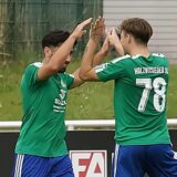 Freude und Erleichtertung beim HSC nach der 1:0-Führung durch Philipp Gödde (4.v.r.) in der 43. Minute.
