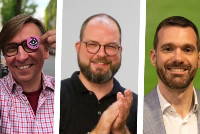 Bildmontage: Michael Sacher aus Unna (l.) wird wieder als Kandidat bei der Bundestagswahl antreten; Christoffer Diedrich aus Werne (M.) löst Dr. Emanuel Wiggerich aus Unna (r.) als Kreissprecher ab.